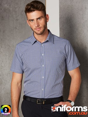 Winning Spirit Men’s Multi-Tone Check Short Sleeve Shirt - M7320S - Navy White Sky Back View
